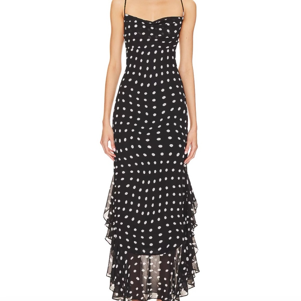 LPA Black with White Polka Dot Maxi Slip Dress